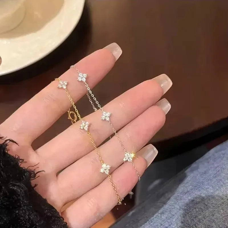 Sterling™ Clover Crystal Bracelet | Dainty Gold Four-Leaf Charm Jewelry for Women